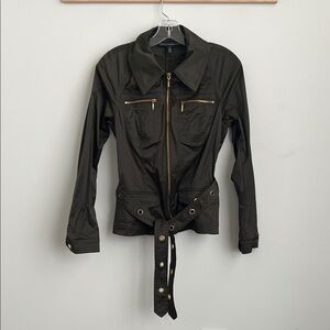 White House Black Market Dark Green Jacket with Gold Zippers NWOT